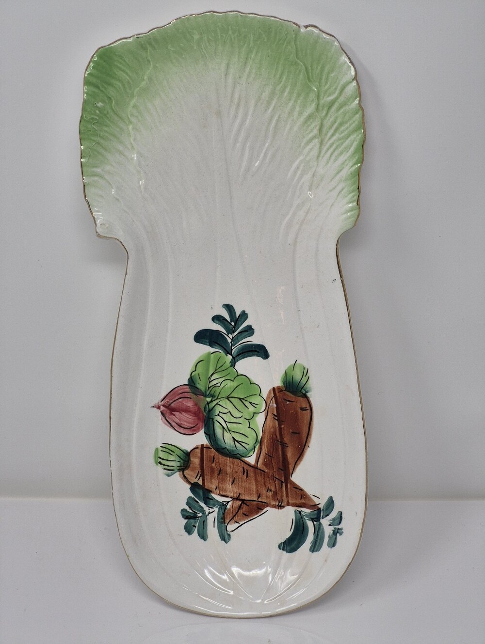 Vintage Lettuce Leaf Celery Shape Vegetable Pattern Ceramic Serving Plate